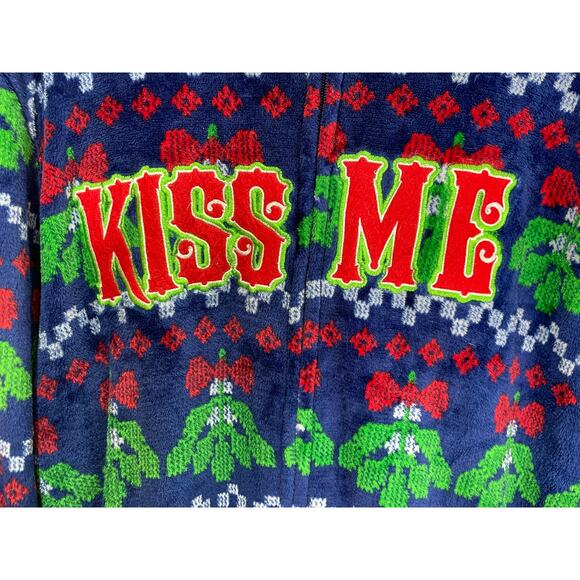 Ugly Christmas Pajama's, Kiss Me, Soft Velour, One Piece, Long Johns Back Flap - Picture 7 of 8